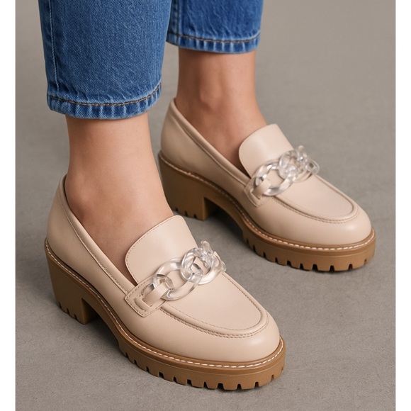 Dolce Vita cream leather acrylic chain chunky platform loafers size 8.5 - Picture 1 of 10